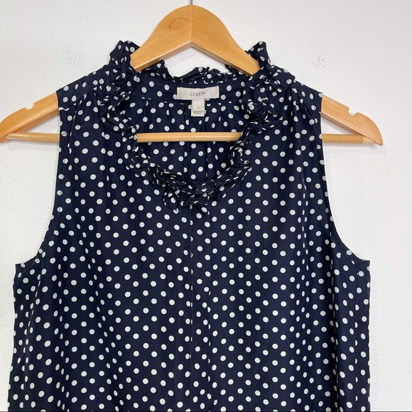 🔥3 for 30 J. Crew Naomi Top Sleeveless Ruffle Polka Dot Silk Blouse - Picture 3 of 8